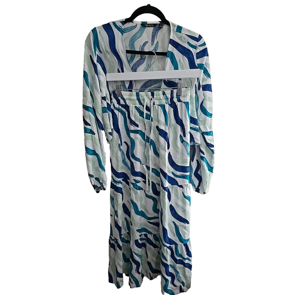 IMAN White Global Chic Crop Top & Tiered Maxi Skirt Set Beach Cruise Small & XS‎